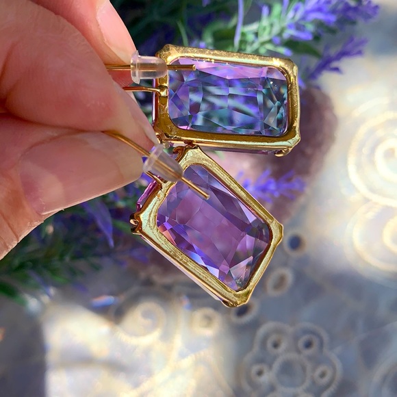 Large Lavender Crystal Earrings - Picture 6 of 6